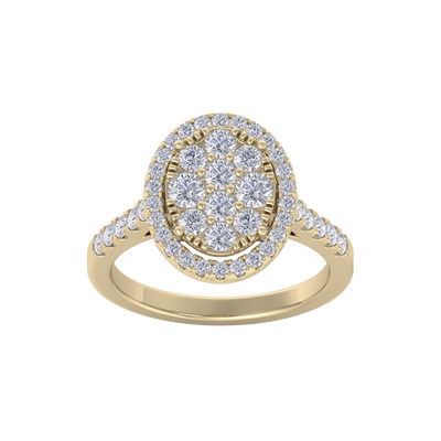 Oval cluster ring in yellow gold with white diamonds of 1.02 ct in weight
