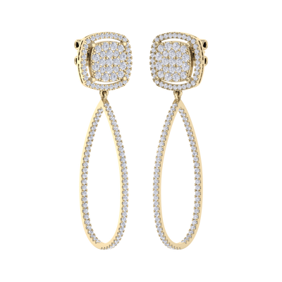Dangle hoop earrings in yellow gold with white diamonds of 1.30 ct in weight