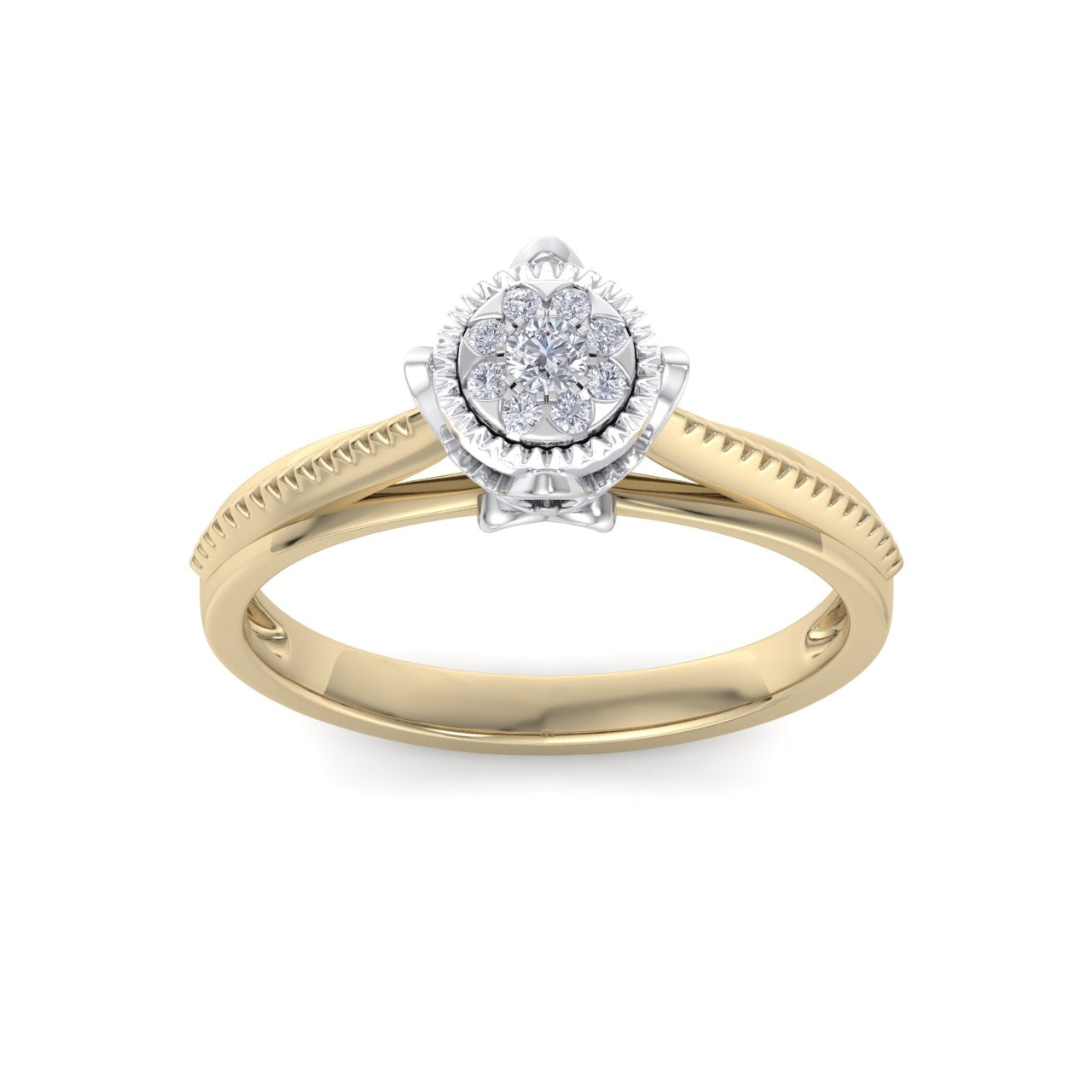Two-tone ring in yellow gold in with white diamonds of 0.14 ct in weight in a crown setting