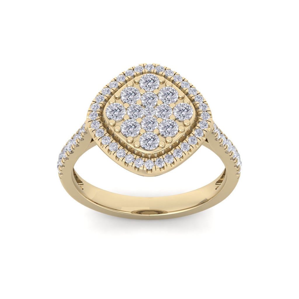 Square ring in yellow gold with white diamonds of 0.89 ct in weight