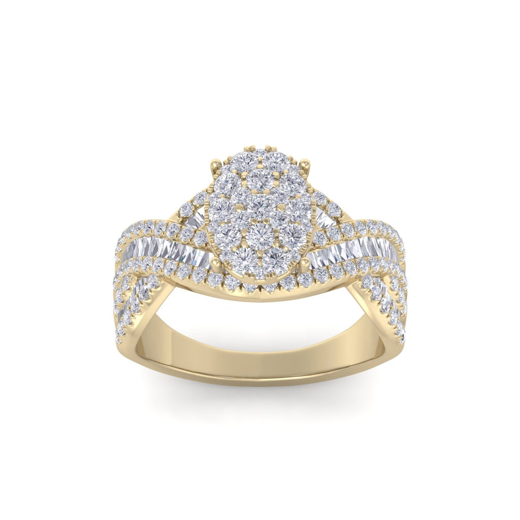Oval ring in yellow gold with white diamonds of 1.18 ct in weight