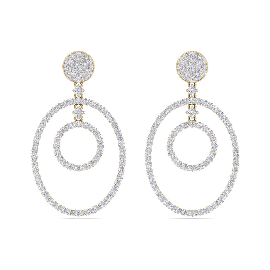 Chandelier earrings in yellow gold with white diamonds of 4.97 ct in weight