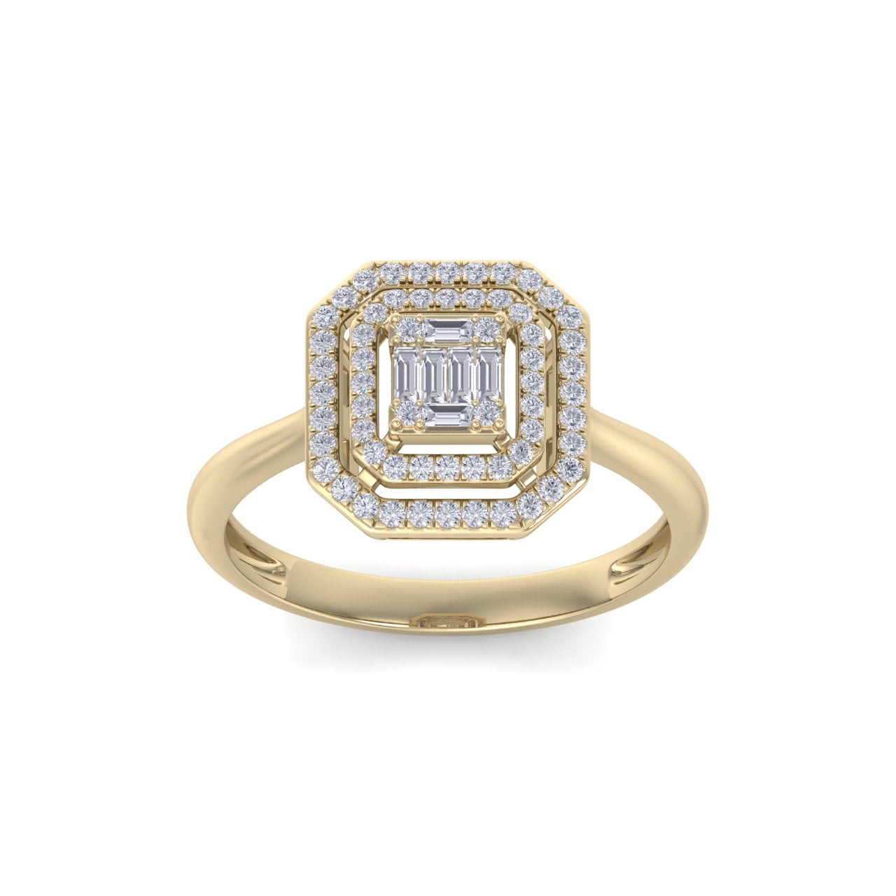Square diamond ring in yellow gold with white diamonds of 0.28 ct in weight