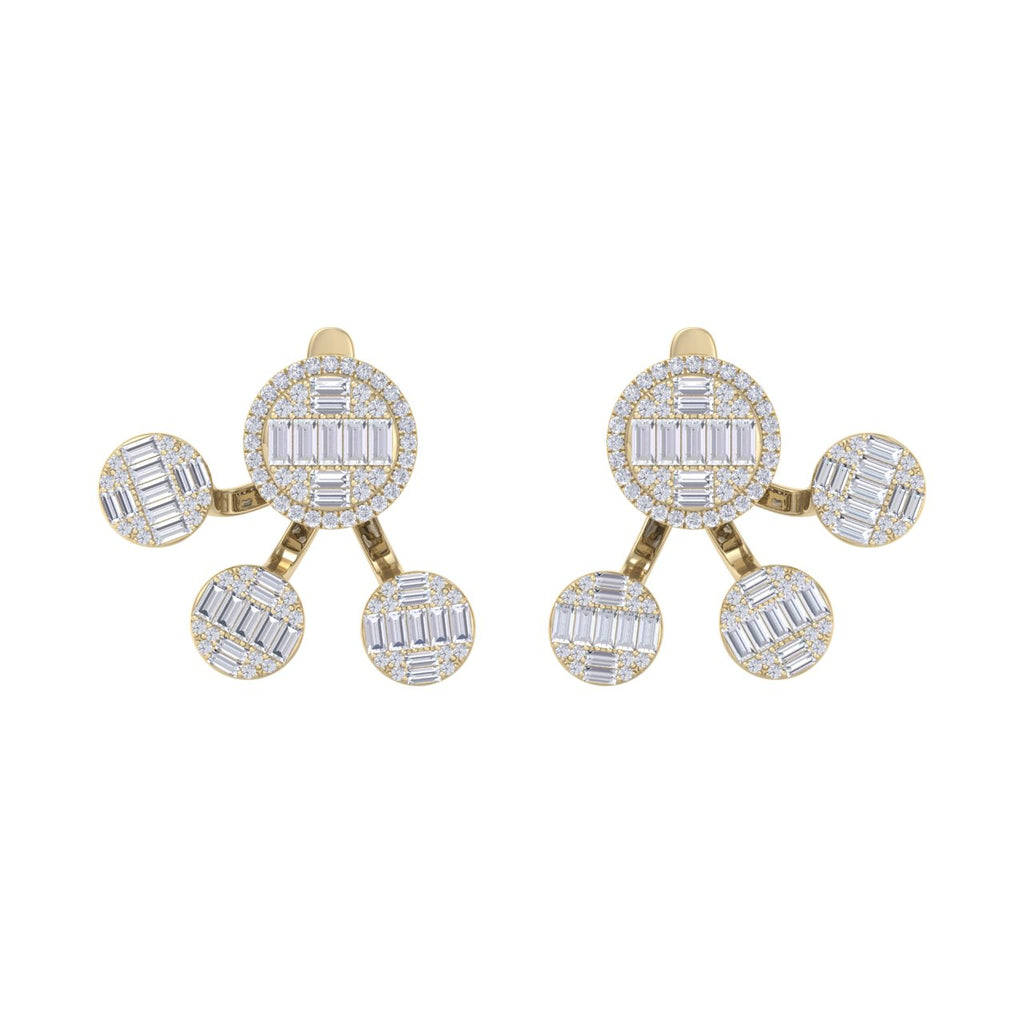 Duo earrings in yellow gold with white diamonds of 2.23 ct in weight