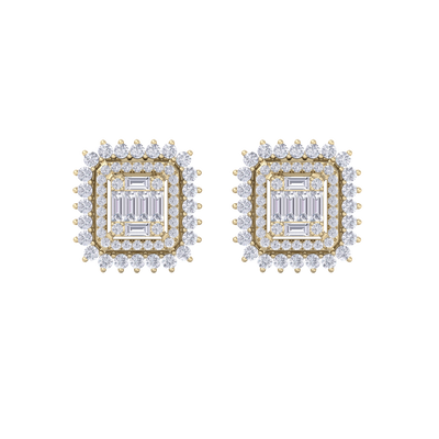 Elegant stud earrings in yellow gold with white diamond of 1.43 ct in weight