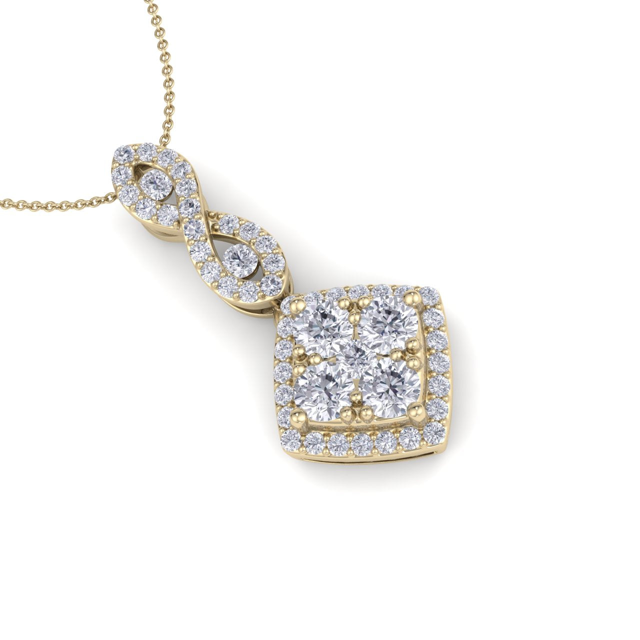 Long square shaped pendant necklace in yellow gold with white diamonds of 0.66 ct in weight - HER DIAMONDS®