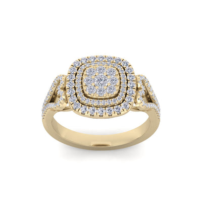 Square heart ring in yellow gold with white diamonds of 0.65 ct in weight