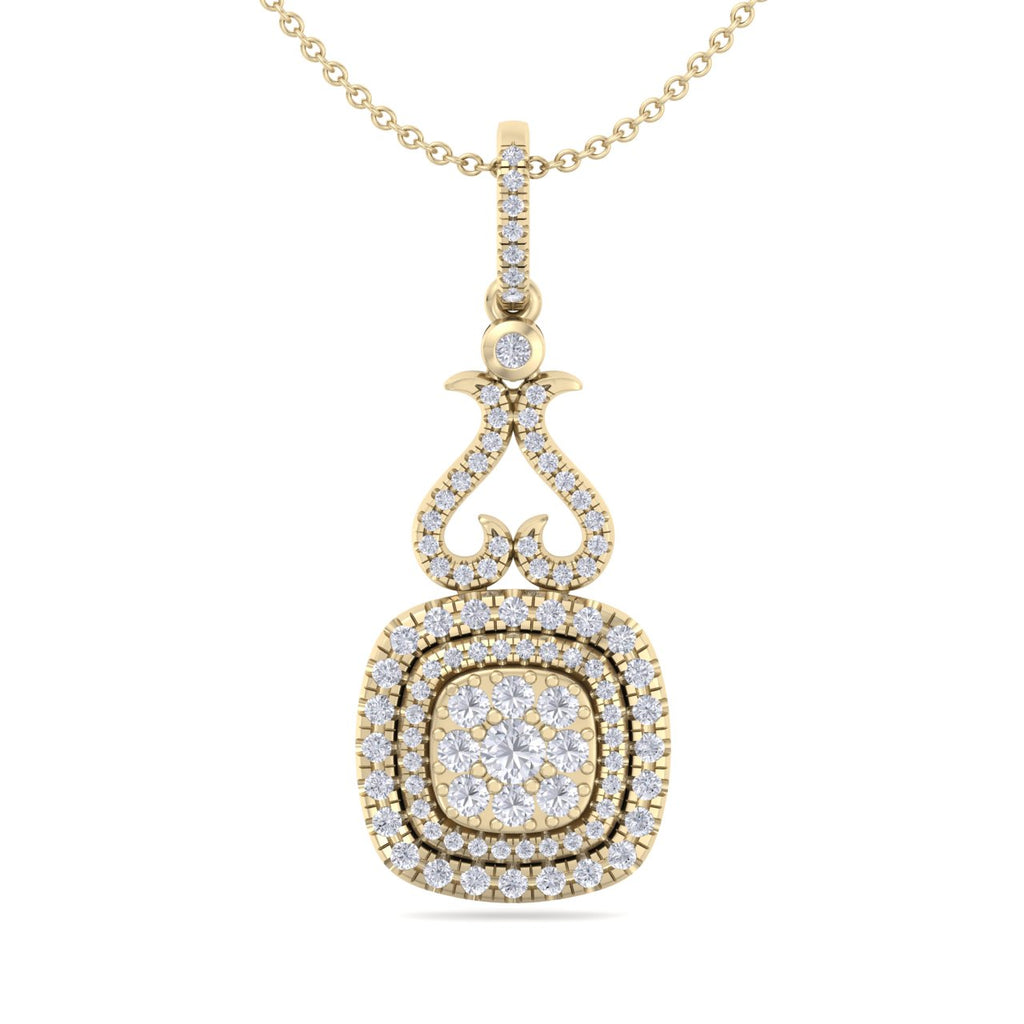 Square heart pendant in yellow gold with white diamonds of 0.60 ct in weight - HER DIAMONDS®