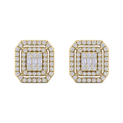 Square stud earrings in yellow gold with white diamonds of 1.12 ct in weight