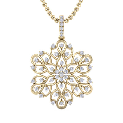 Flower pendant in yellow gold with white diamonds of 1.02 ct in weight