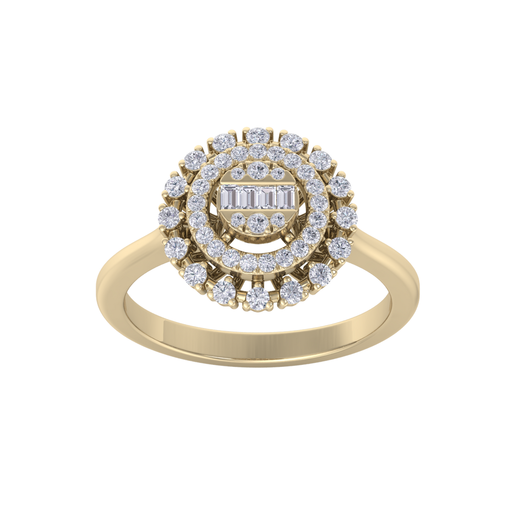 Round cluster ring in yellow gold with white diamonds of 0.37 ct in weight
