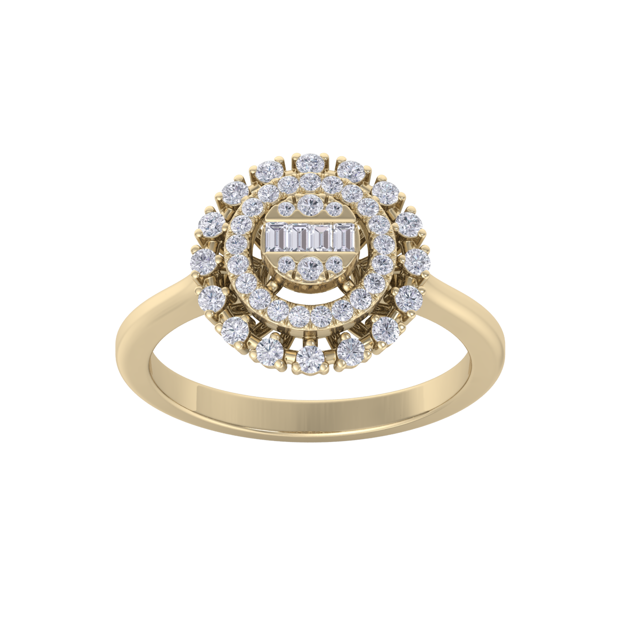 Round cluster ring in yellow gold with white diamonds of 0.37 ct in weight