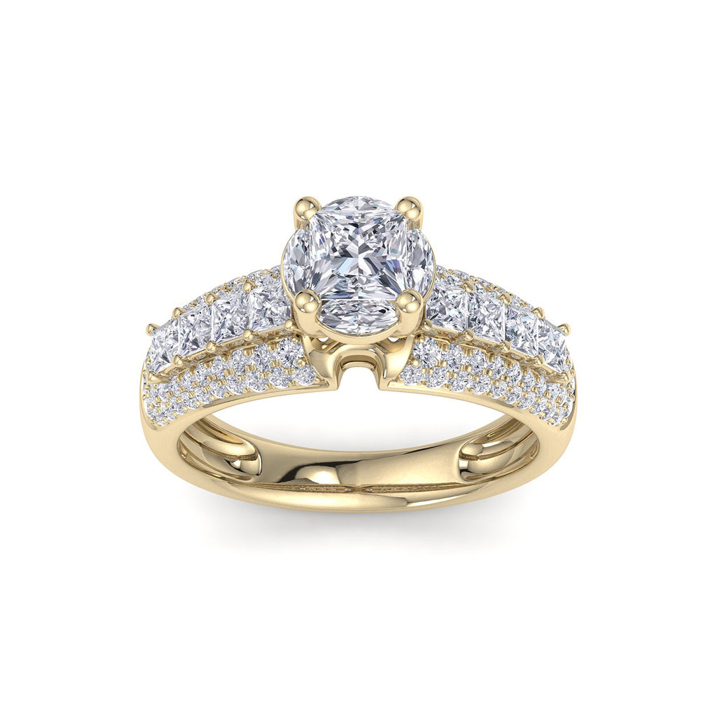 Illusion ring in yellow gold with white diamonds of 1.72 ct in weight