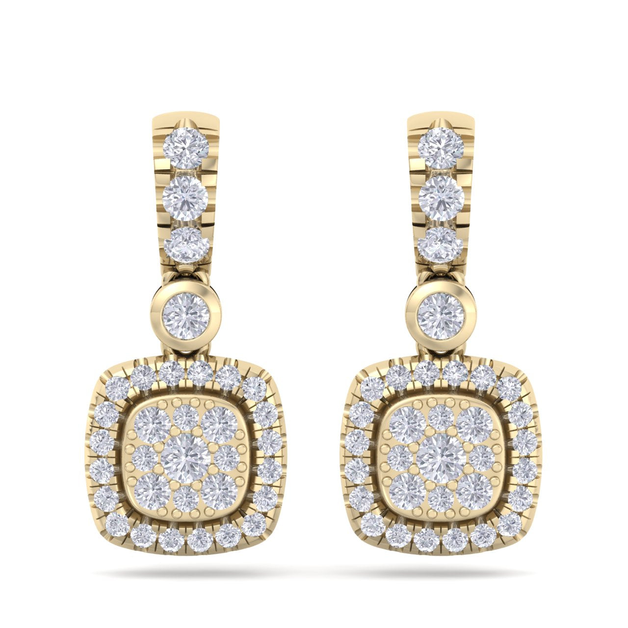Square drop earrings in rose gold with white diamonds of 0.76 ct in weight - HER DIAMONDS®