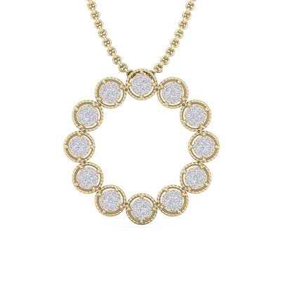 Round pendant in yellow gold with white diamonds of 1.44 ct in weight