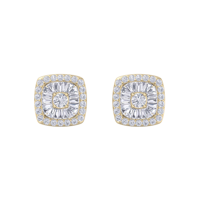 Square halo earrings in yellow gold with white diamonds of 0.60 ct in weight