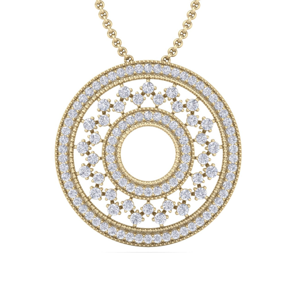 Exclusive round pendant in yellow gold with white diamonds of 4.11 ct in weight