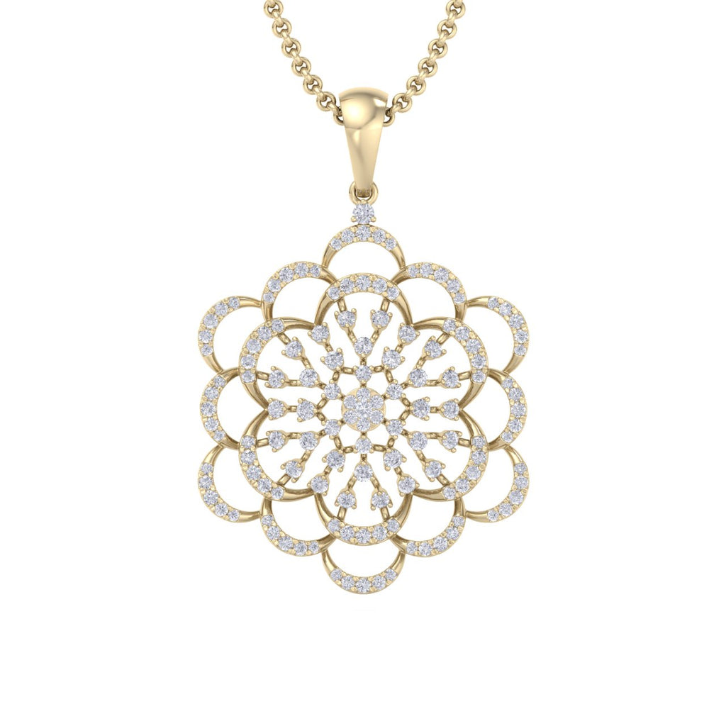 Flower pendant in yellow gold with white diamonds of 1.99 ct in weight