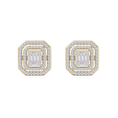 Square earrings in yellow gold with white diamonds of 2.75 ct in weight