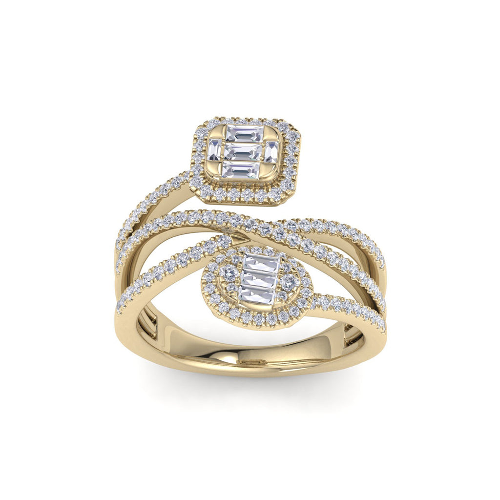 Multi-band ring in yellow gold with white diamonds of 1.02 ct in weight