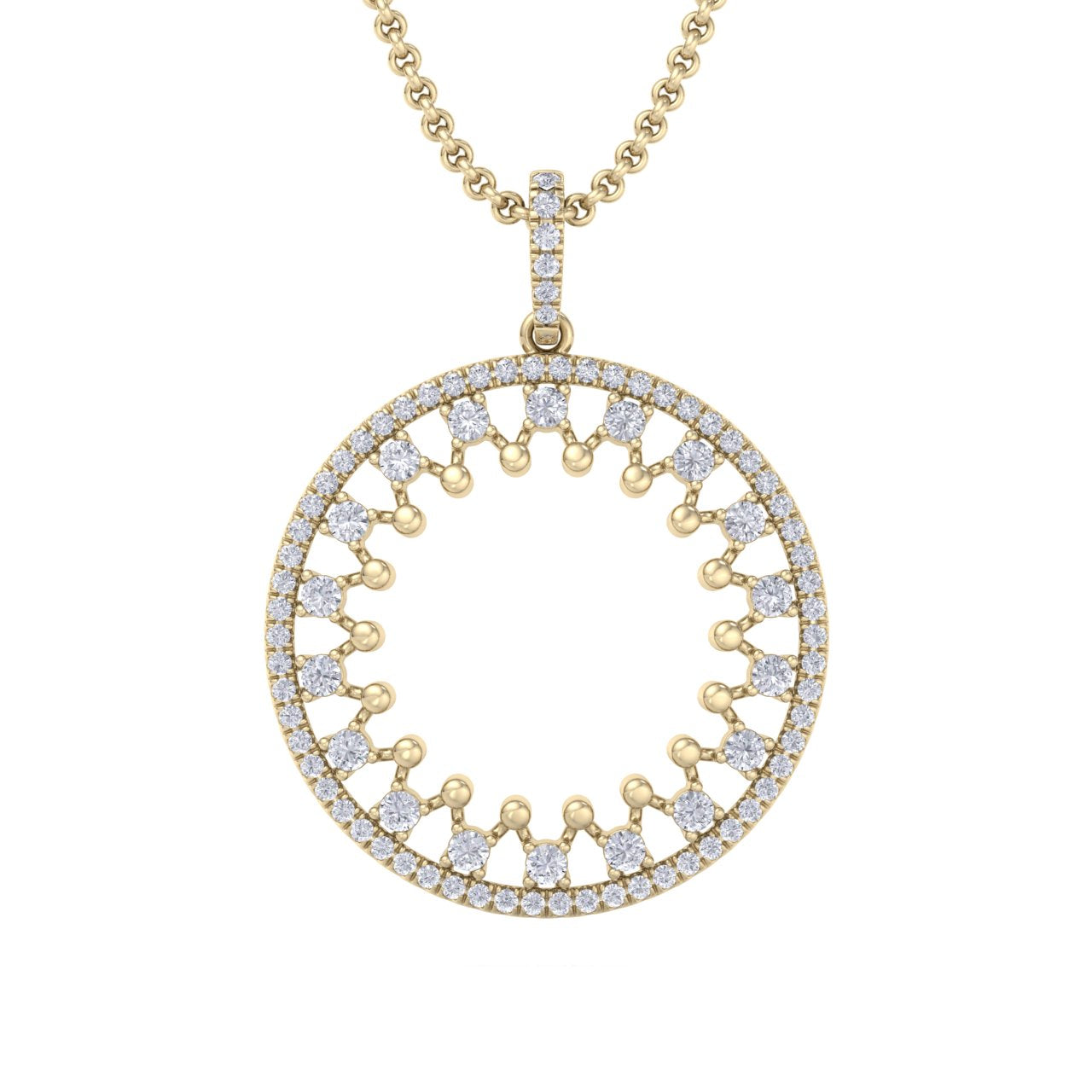 Round pendant in white gold with white diamonds of 2.20 ct in weight