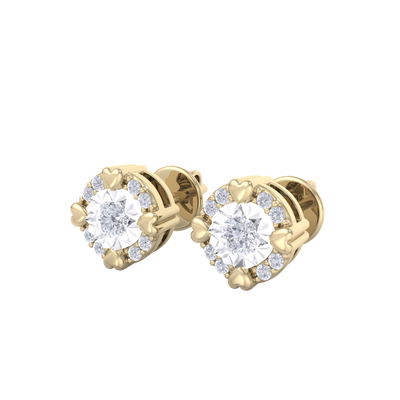 Halo earrings with miracle plate in white gold with white diamonds of 0.20 ct in weight