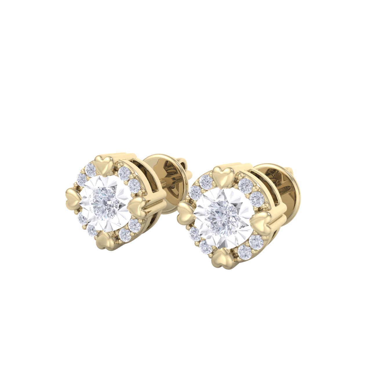 Halo earrings with miracle plate in yellow gold with white diamonds of 0.20 ct in weight