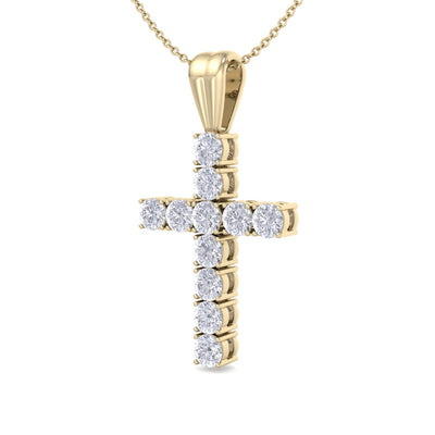 Diamond cross pendant in yellow gold with white diamonds of 1.00 ct in weight
