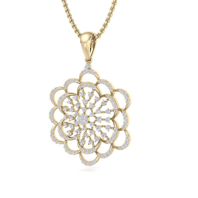 Flower pendant in yellow gold with white diamonds of 1.99 ct in weight