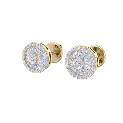 Halo earrings in yellow gold with white diamonds of 0.55 ct in weight