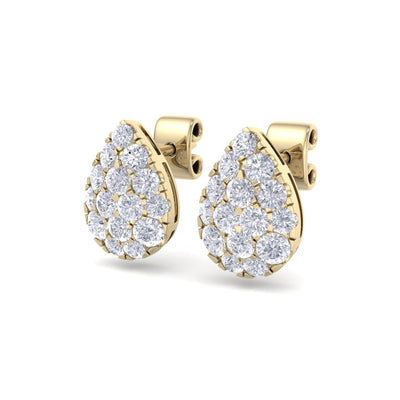 Pear shaped stud earrings in yellow gold with white diamonds of 0.71 ct in weight