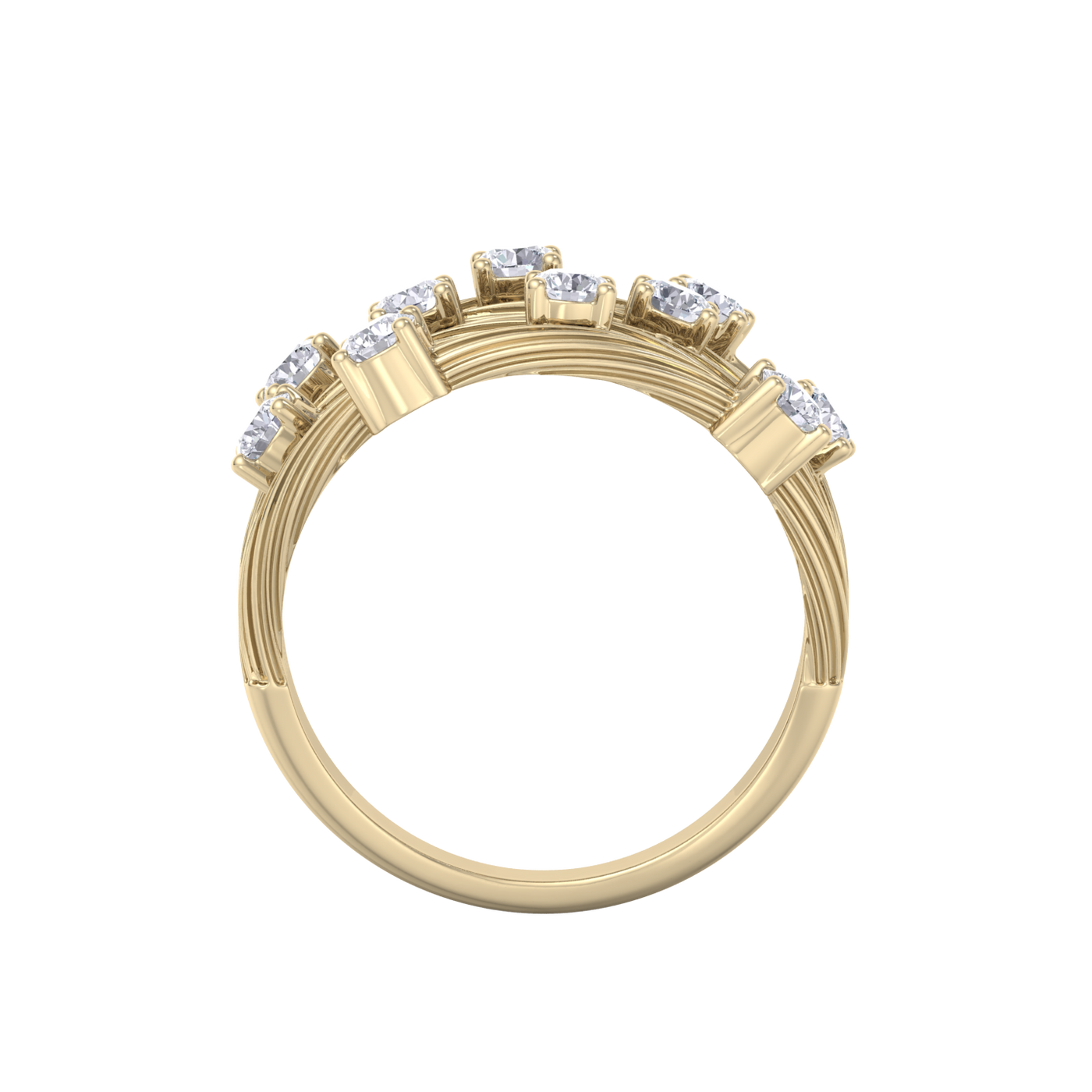 Multi-band ring in yellow gold with white diamonds of 0.90 ct in weight