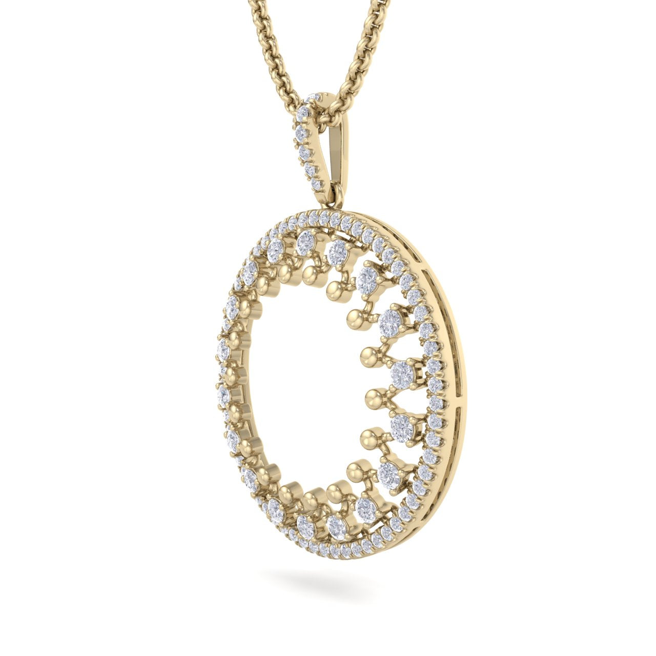 Round pendant in yellow gold with white diamonds of 2.20 ct in weight