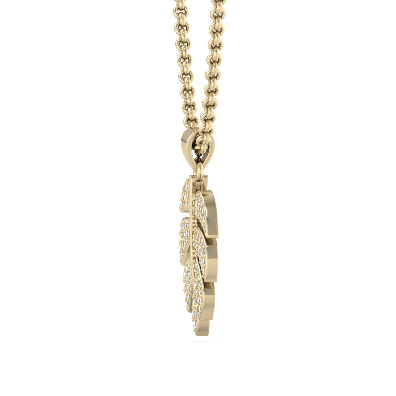 Leaf pendant in yellow gold with white diamonds of 0.58 ct in weight
