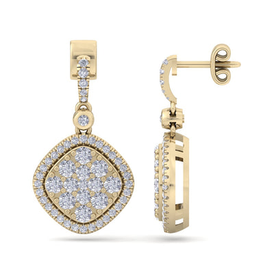 Square drop earrings in yellow gold with white diamonds of 1.39 ct in weight - HER DIAMONDS®