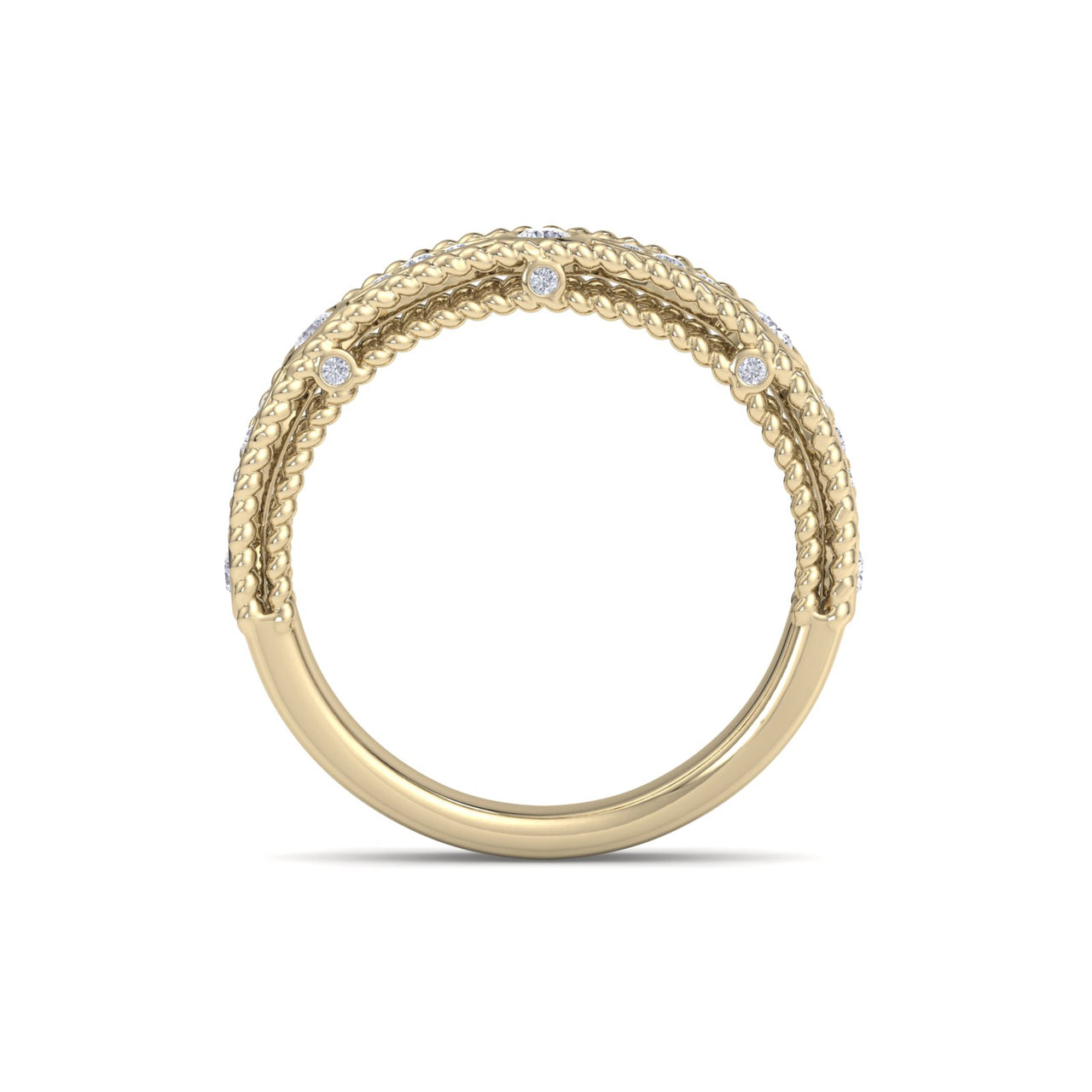 Marquise ring in yellow gold with twisted detail with white round diamonds of 0.36 ct in weight