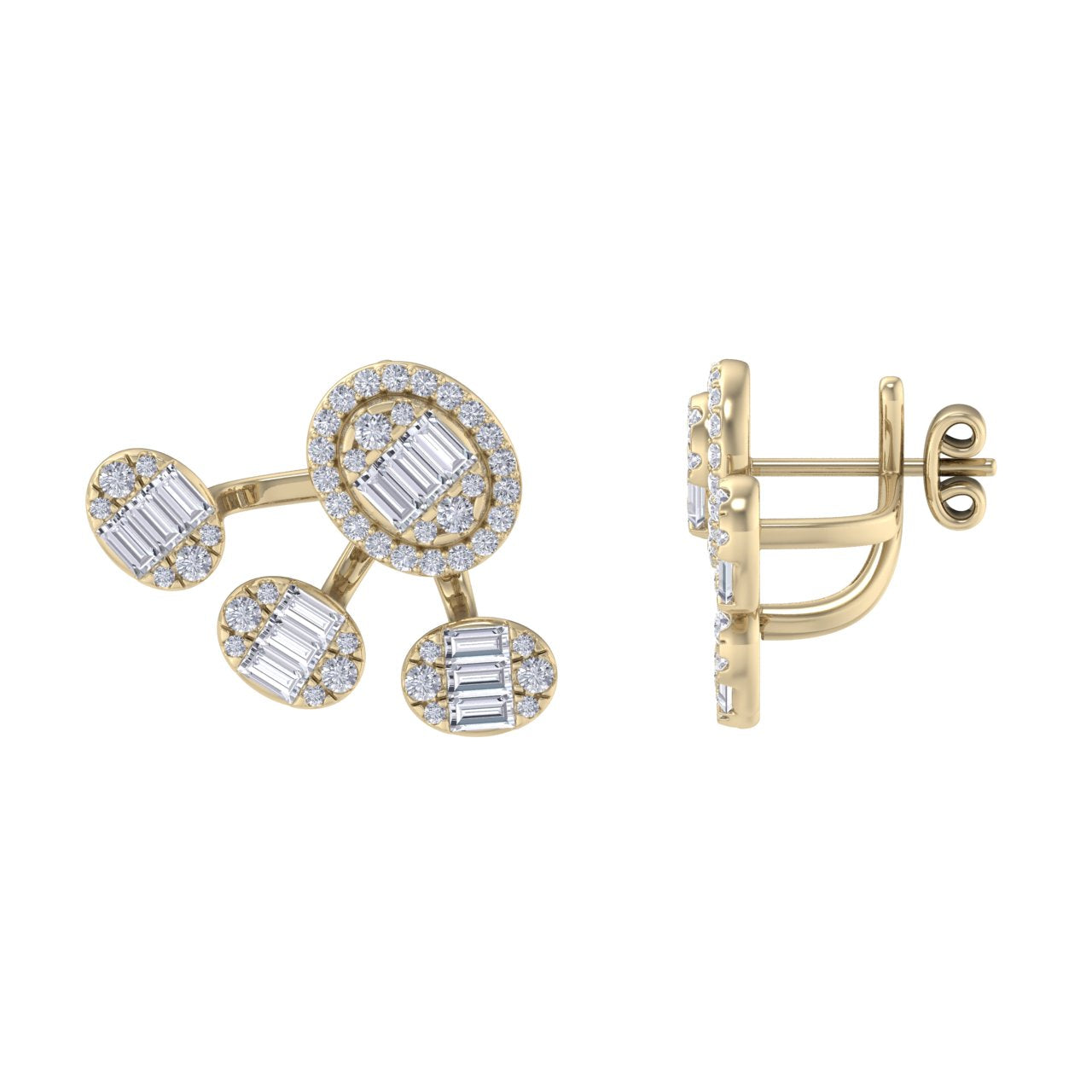 Duo earrings in yellow gold with white diamonds of 1.70 ct in weight