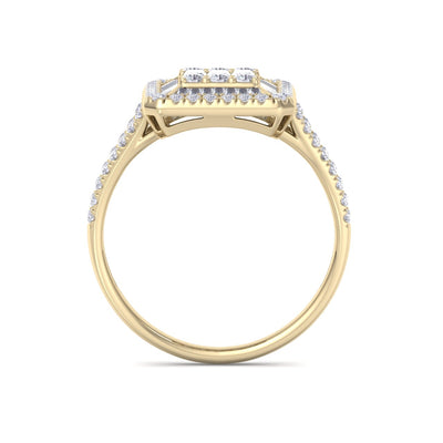 Square ring in yellow gold with white diamonds of 0.65 ct in weight