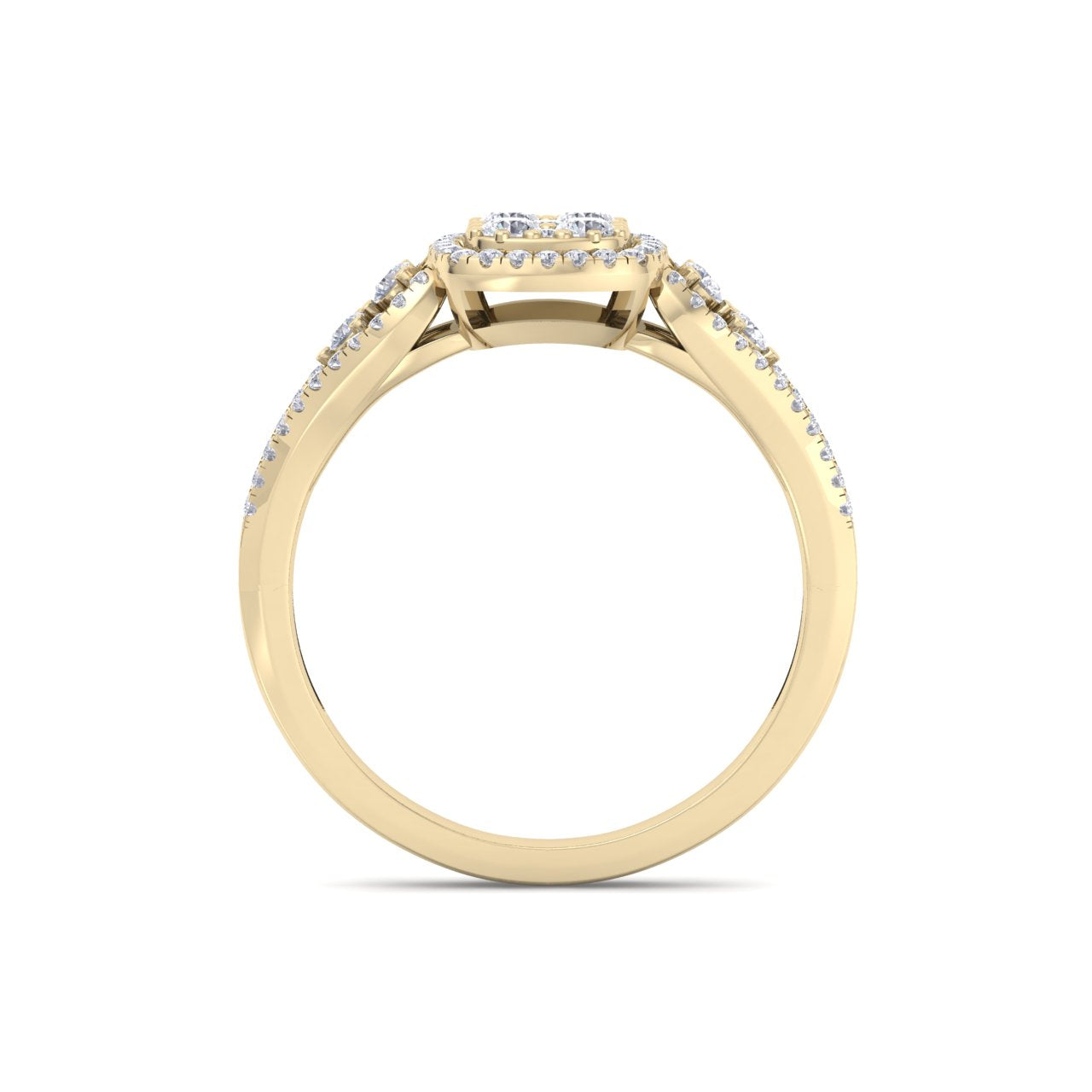 Square ring in yellow gold with white diamonds of 0.48 ct in weight
