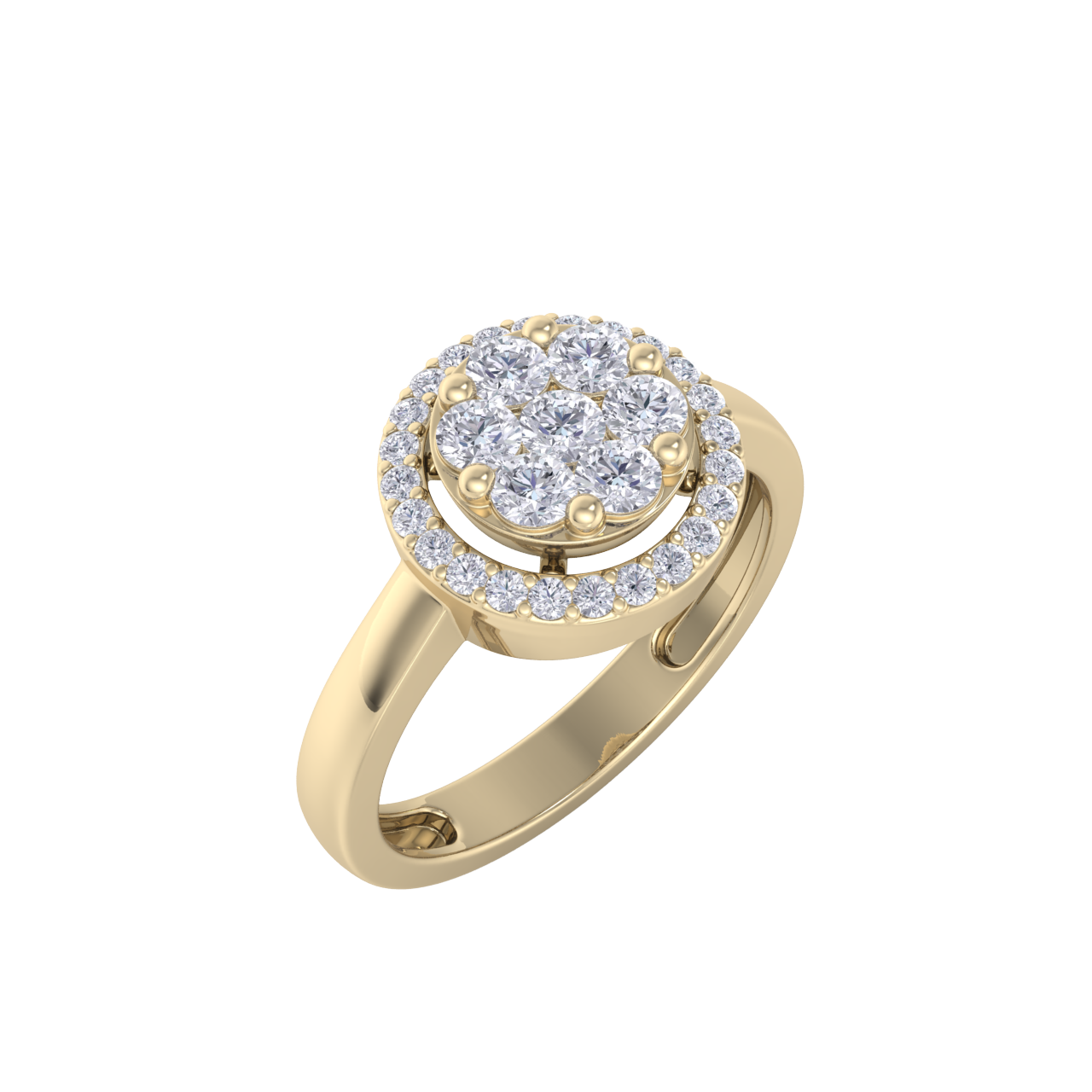Halo illusion ring in yellow gold with white diamonds of 0.47 ct in weight
