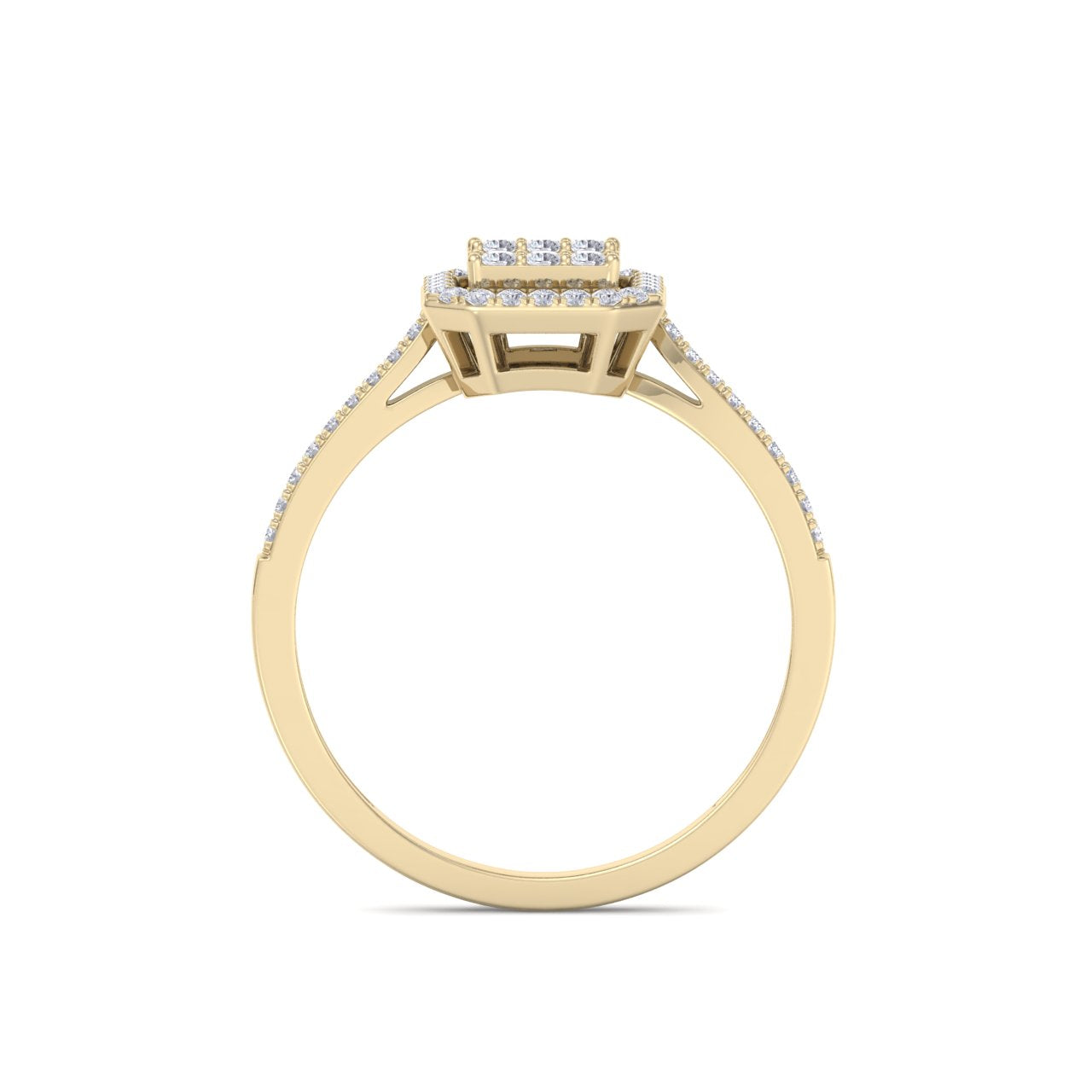 Square engagement ring in yellow gold with white diamonds of 1.70 ct in weight