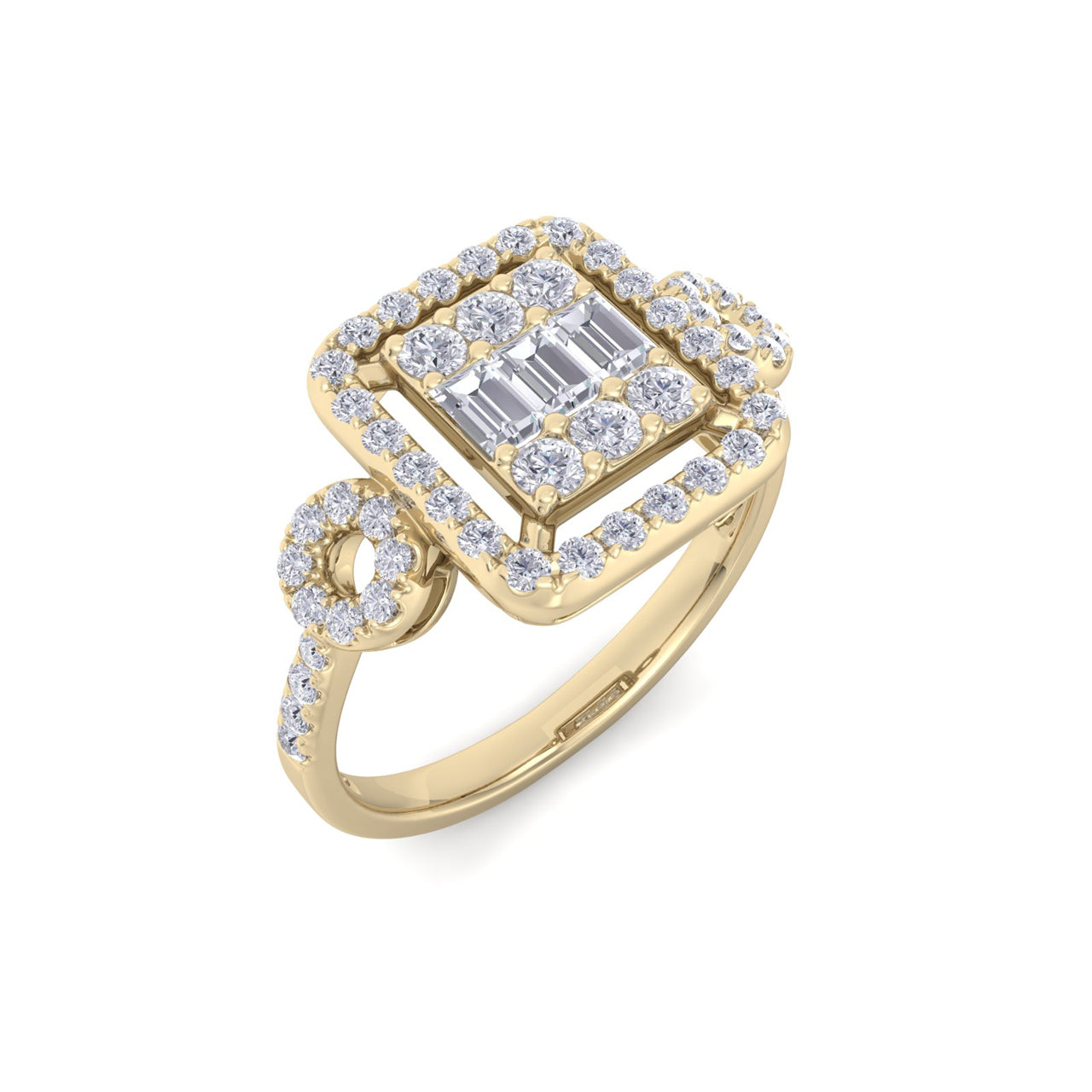 Square ring in yellow gold with white diamonds of 0.49 ct in weight