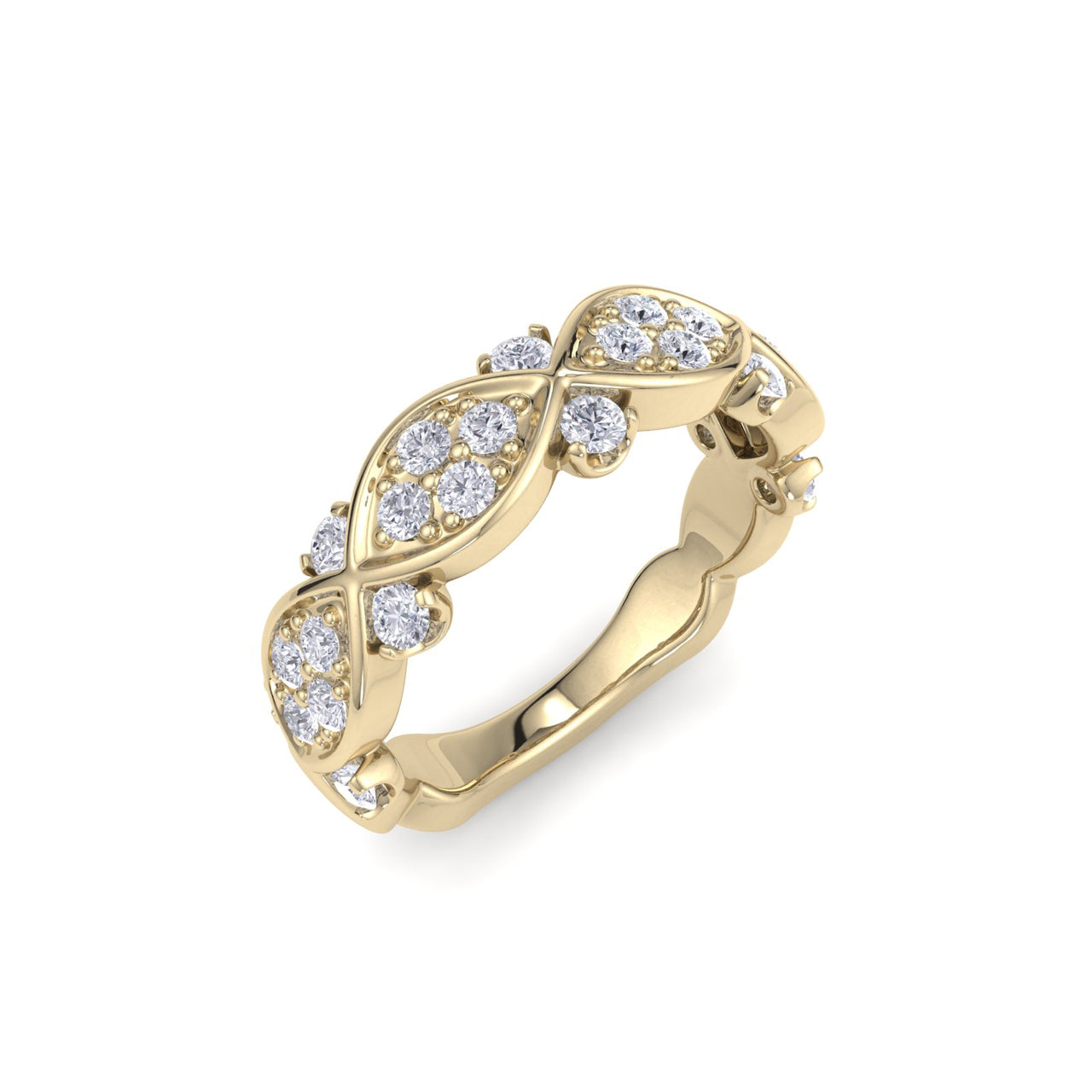 Marquise and dot ring in yellow gold with white diamonds of 0.77 ct in weight