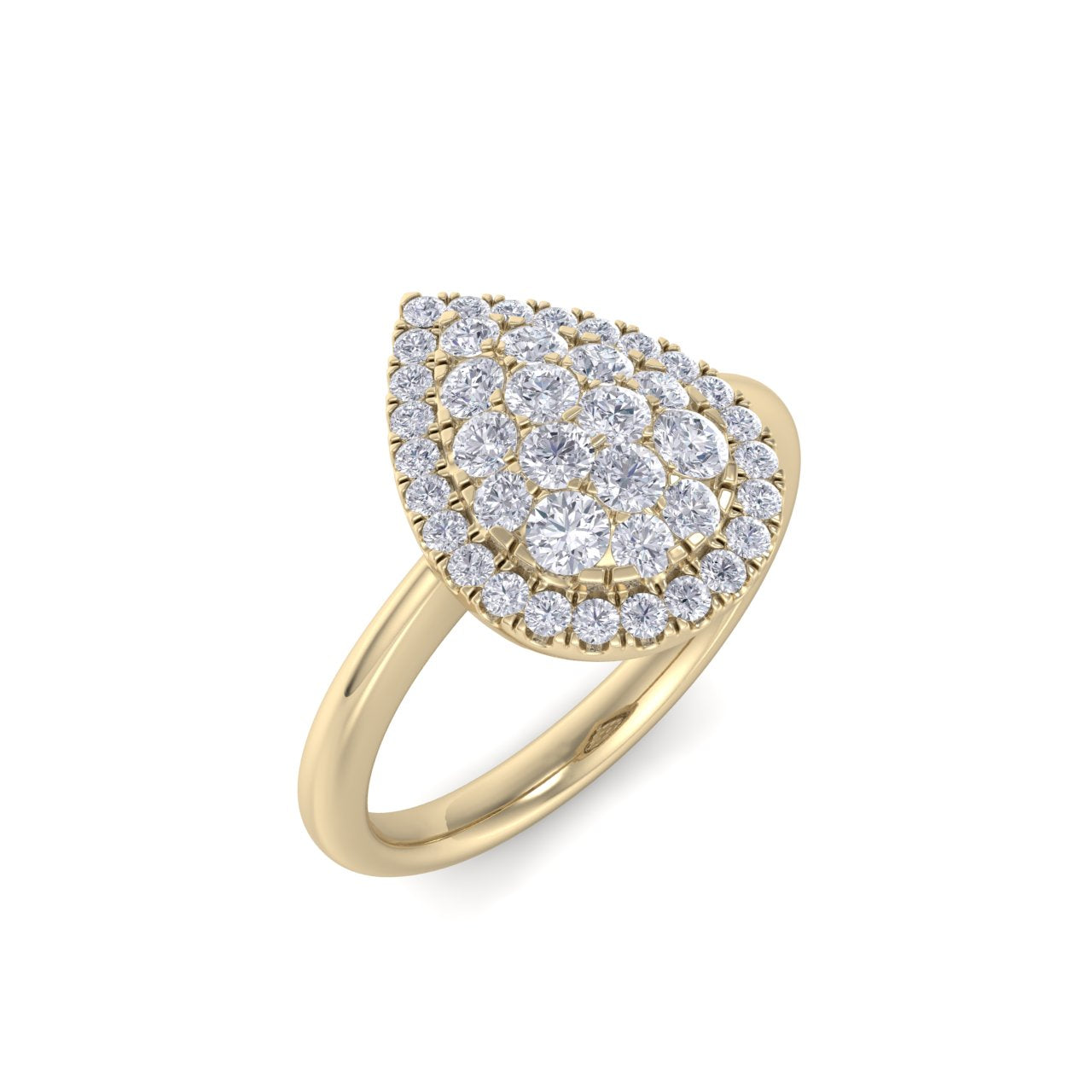 Pear shaped ring in yellow gold with white diamonds of 0.54 ct in weight