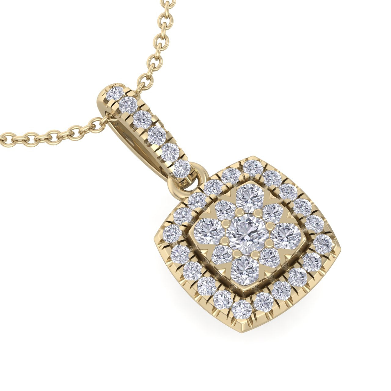 Classic square pendant in yellow gold with white diamonds of 0.35 ct in weight - HER DIAMONDS®
