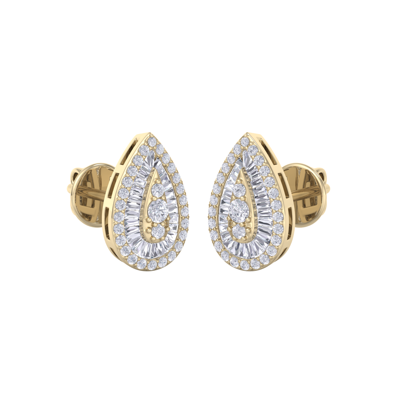 Pear shaped earrings in yellow gold with white diamonds of 0.79 ct in weight