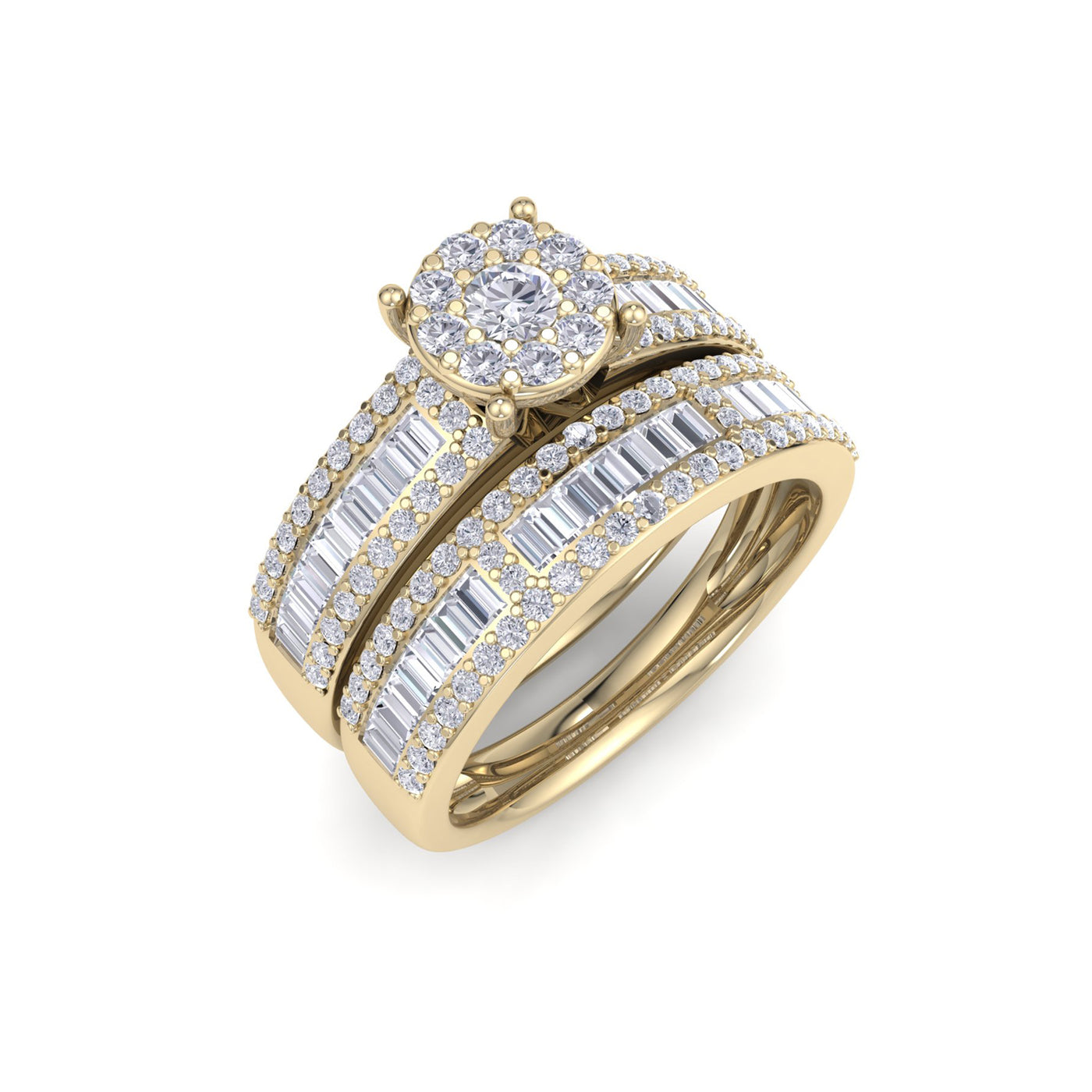 Bridal set in yellow gold with white diamonds of 1.02 ct in weight