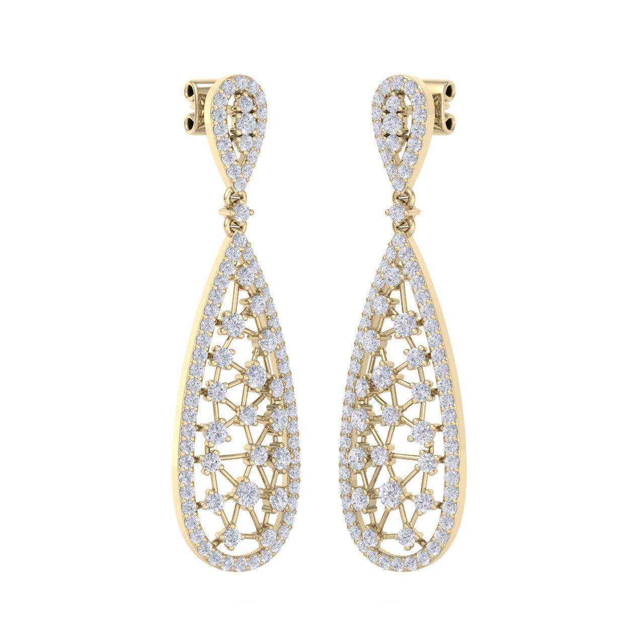 Chandelier earrings in yellow gold with white diamonds of 3.04 ct in weight