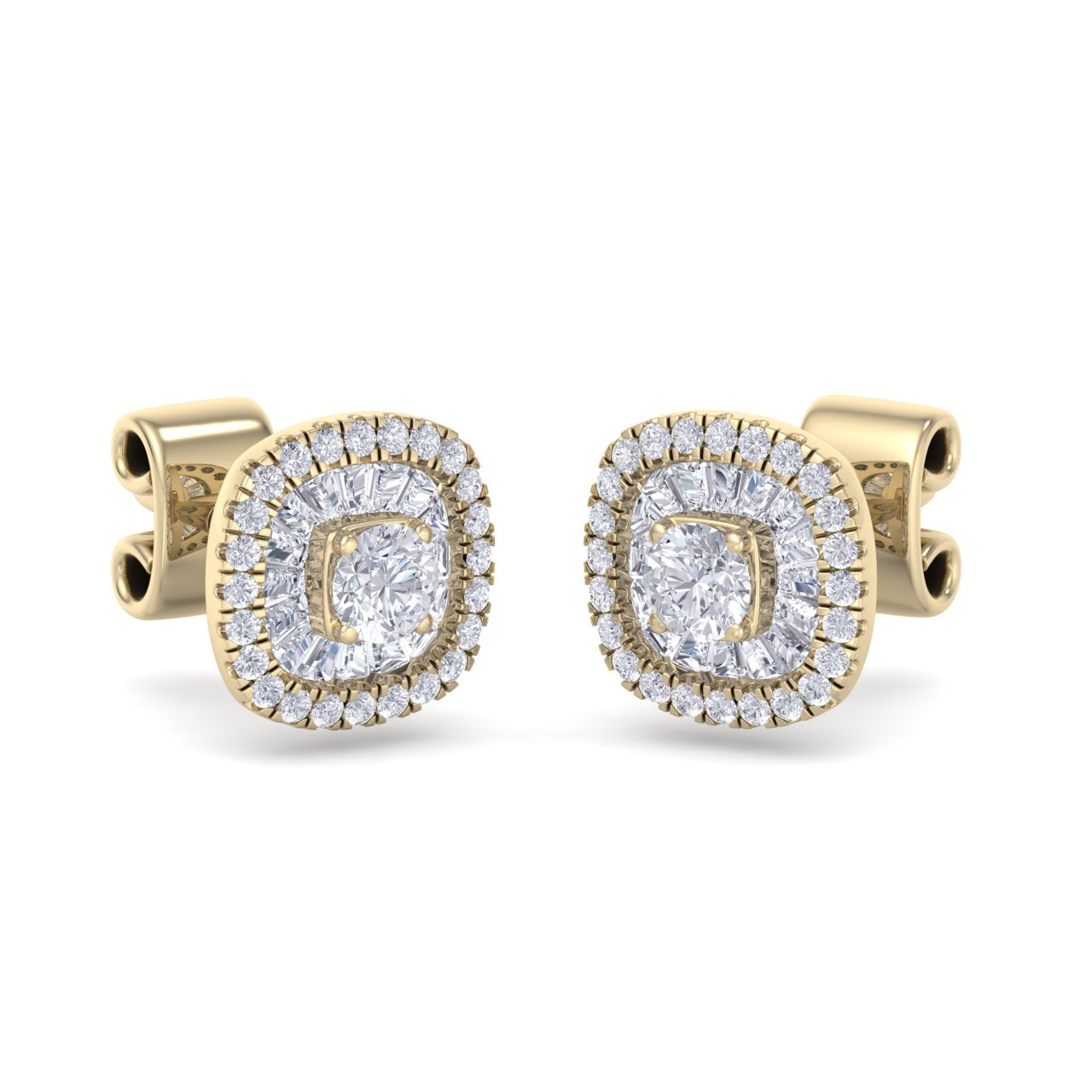 Square halo stud earrings in white gold with white diamonds of 0.50 ct in weight