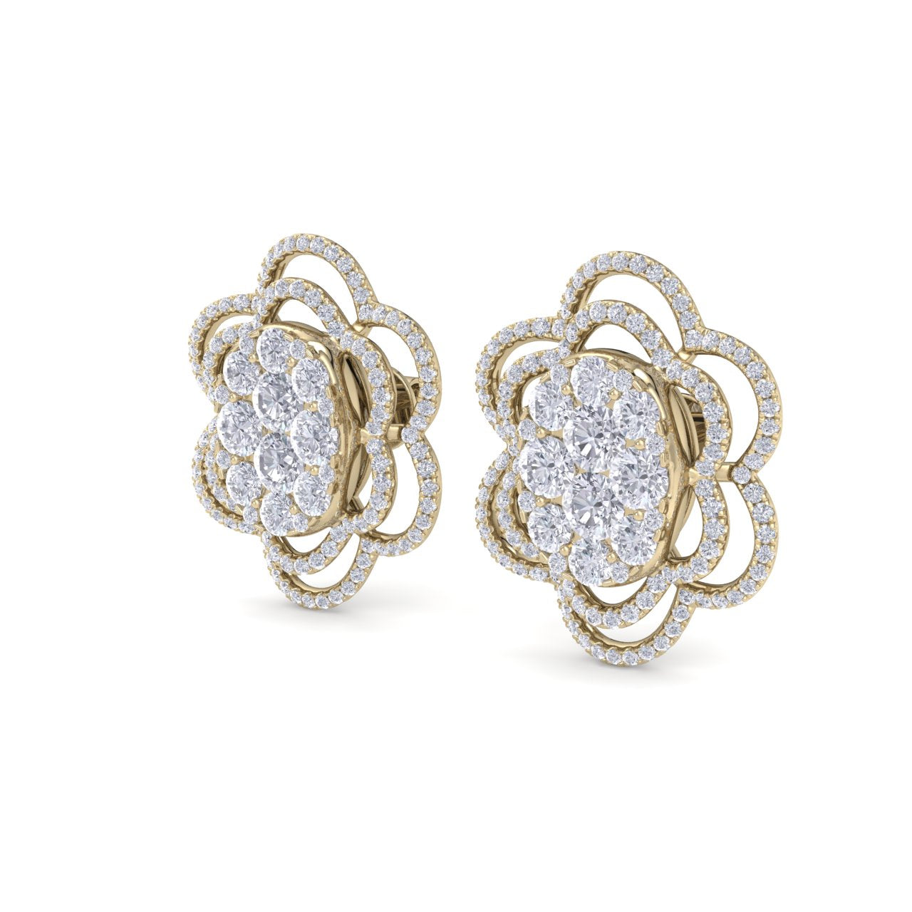 Flower-shaped earrings in white gold with white diamonds of 2.67 ct in weight - HER DIAMONDS®